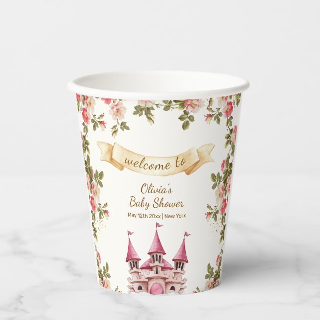 Wildflower Fairytale Castle Baby Shower Welcome  Pappbecher (Vorderseite)