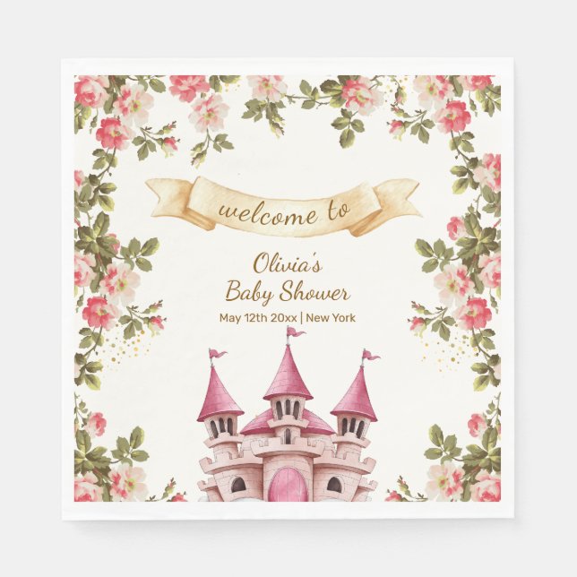 Wildflower Fairytale Castle Baby Shower Welcome  Serviette (Vorderseite)