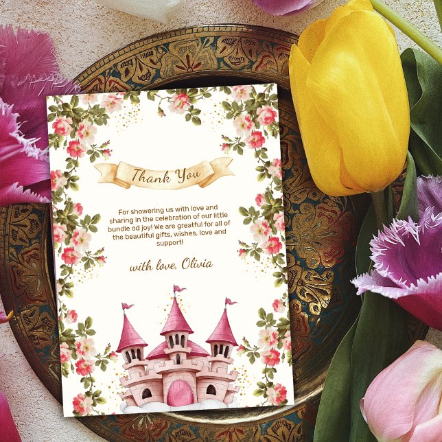 Wildflower Fairytale Princess Castle Baby Shower Dankeskarte (Wildflower Fairytale Princess Castle Baby Shower Thank You Card)