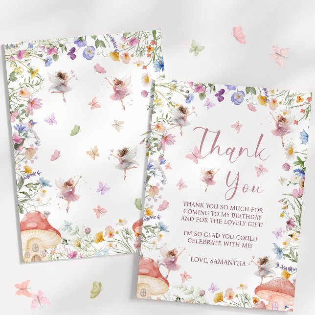 Wildflower-Feeengarten 1. Geburtstag  Dankeskarte (Wildflower Fairy Garden 1st Birthday Thank You Card)