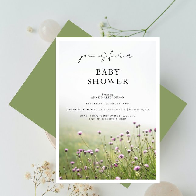 Wildflower Field Sage Green  Baby Shower Einladung (Von Creator hochgeladen)