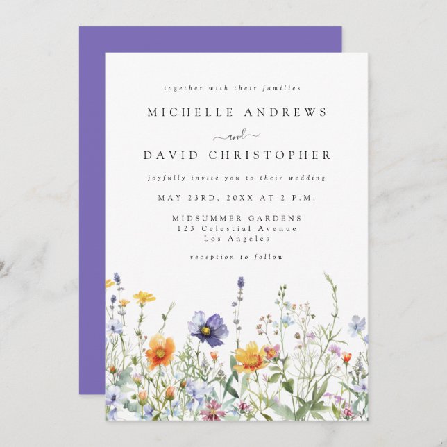 Wildflower Field Wedding Invitation (Devant / Derrière)