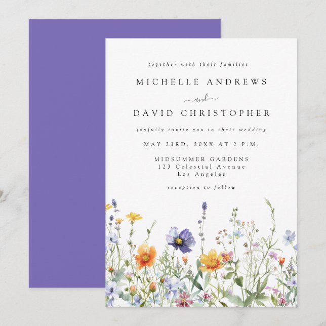 Wildflower Field Wedding Invitation Einladung (Vorne/Hinten)