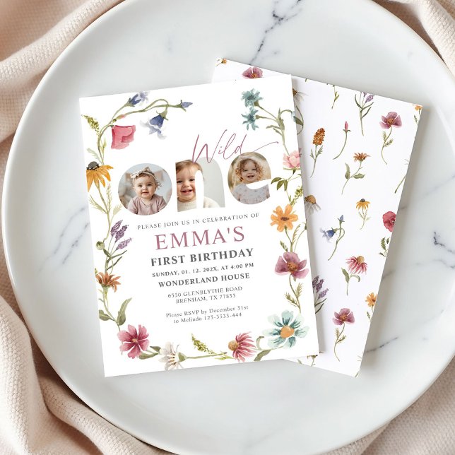 Wildflower First Birthday Photo Invitation Einladung (Von Creator hochgeladen)