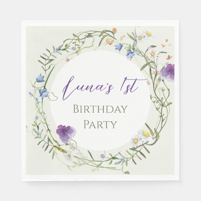 Wildflower First Birthday Serviette (Vorderseite)