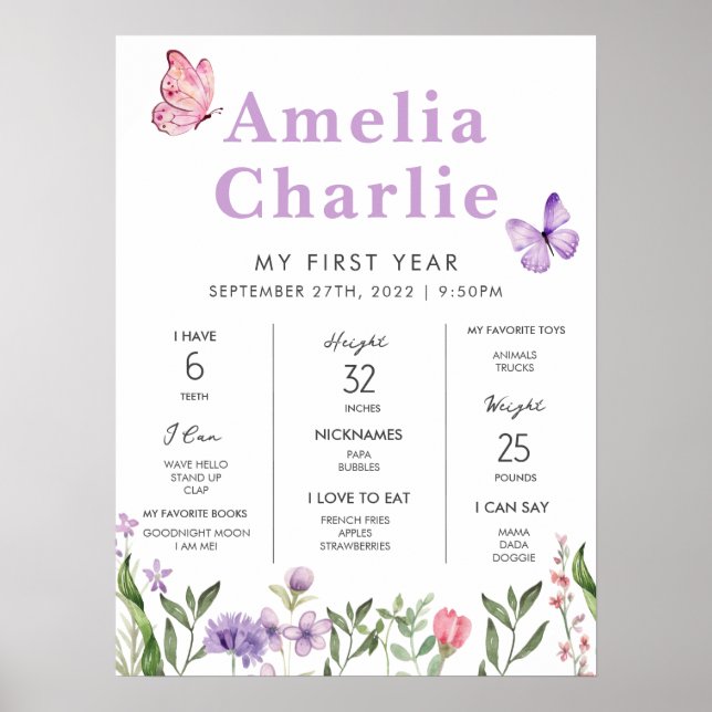 Wildflower First Year First Birthday Milestone  Poster (Vorne)
