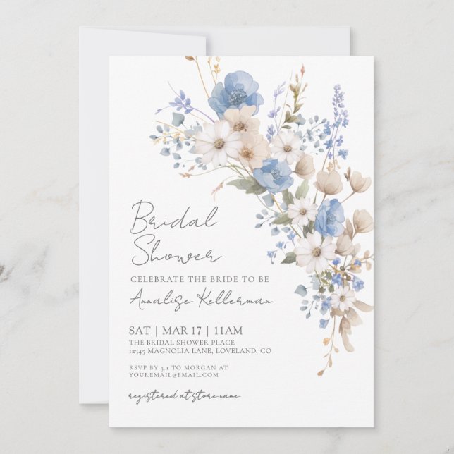Wildflower Floral Bridal Shower Einladung (Vorderseite)
