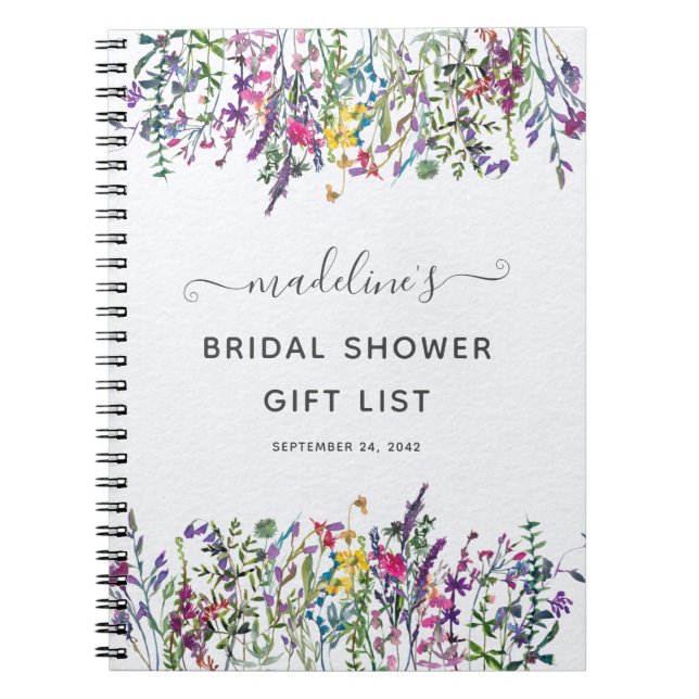 Wildflower Floral Bridal Shower Gift List Notebook Notizblock (Vorderseite)
