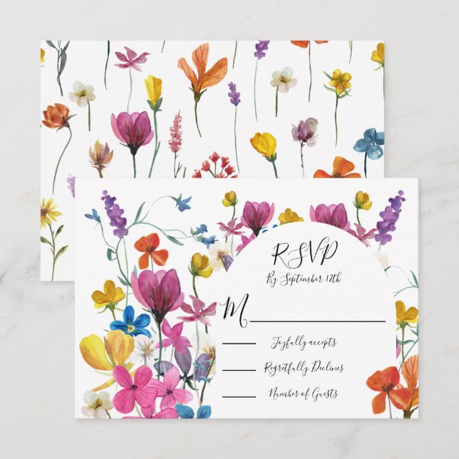 Wildflower Floral Meadow response cards RSVP (Vorne/Hinten)
