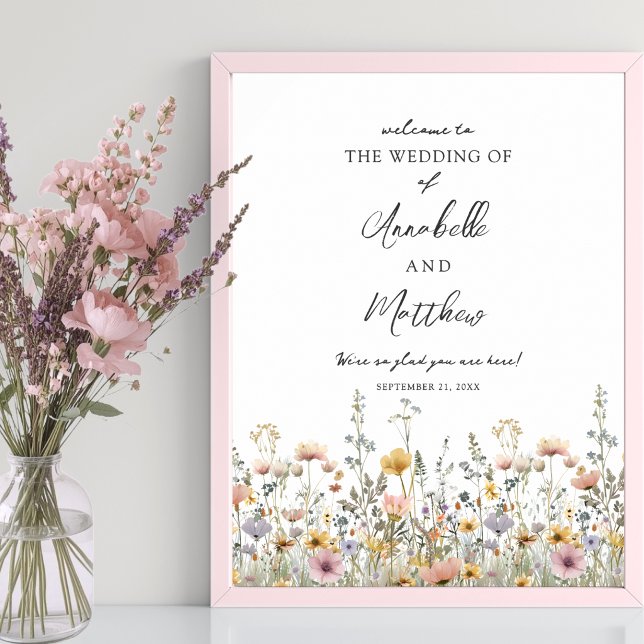 Wildflower Floral Wedding Welcome Sign Poster (Wildflower Floral Wedding Welcome Sign)