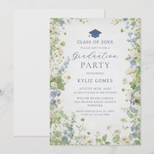 Wildflower Garden Graduation Party Invitation (Devant / Derrière)