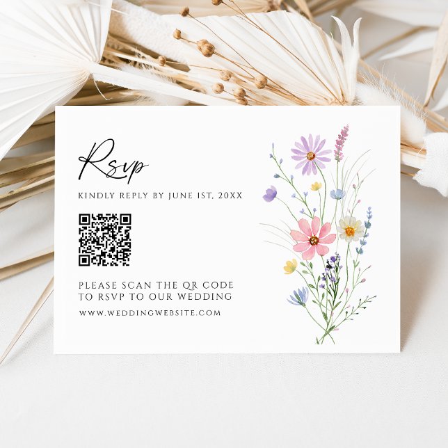 Wildflower Garden QR Code Wedding RSVP Card Karte (Von Creator hochgeladen)