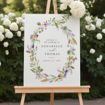 Wildflower Garden Wreath Greenery Wedding Sign