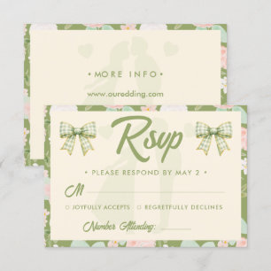 Wildflower-Grün-Gingham-Bogen-QR-Code-Hochzeit RSVP Karte