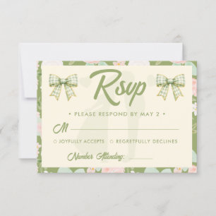 Wildflower-Grün kariert Bogen Hochzeit RSVP Karte