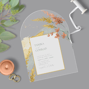 Wildflower-Hochzeit Wasserfarbe Goldbogen ID954 Acryleinladungen