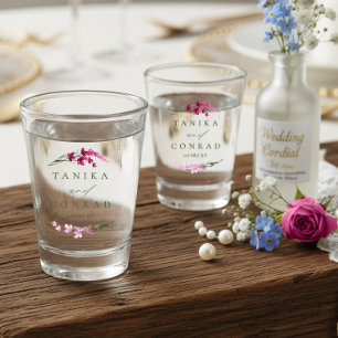 Wildflower-Hochzeit-Watercolor-Namen Fuchsia ID954 Schnapsglas