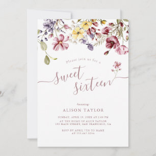 Wildflower-Kalligrafie Sweet Sixteen Geburtstag Einladung