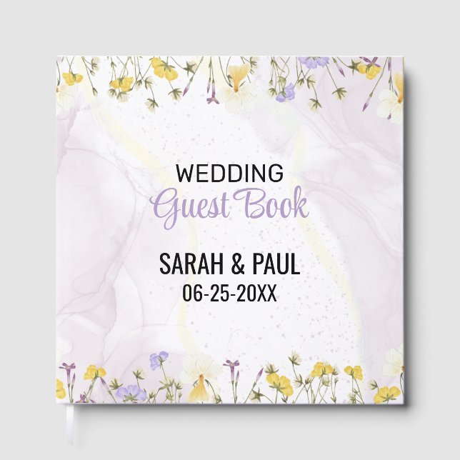 Wildflower Lavender And Yellow Floral Wedding Gästebuch (Vorderseite)