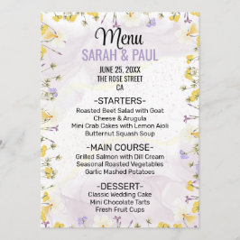 Wildflower Lavender and Yellow Floral Wedding Menükarte