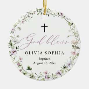 Wildflower Lila Mädchen Foto Taufschmuck Keramik Ornament