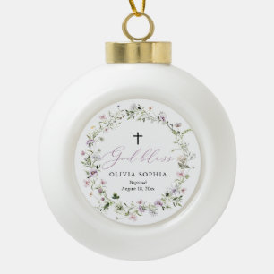 Wildflower Lila Mädchen Taufballschmuck Keramik Kugel-Ornament