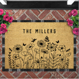 Wildflower Line Art Personalized Welcome Custom Fußmatte