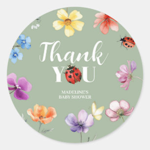 Wildflower Lovebug Baby Shower Rundsticker Runder Aufkleber