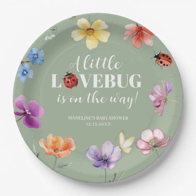 Wildflower Lovebug Babyparty Pappteller (Vorderseite)