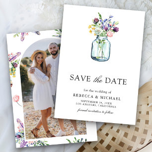 Wildflower-Mason-Glas-Foto-Hochzeit Save The Date