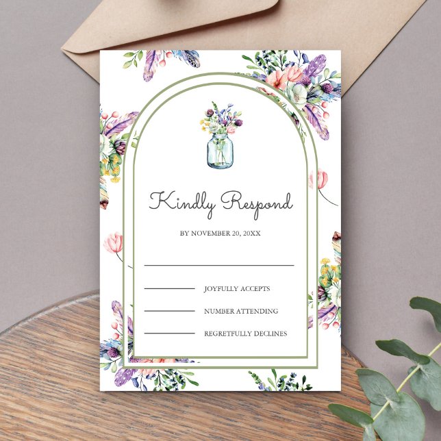 Wildflower Mason Jar Arch Wedding RSVP Karte (Von Creator hochgeladen)