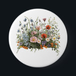Wildflower meadow botanical garden flowers button<br><div class="desc">Natural wildflower meadow with delicate botanical blossoms. A colorful mix of poppies, daisies and garden flowers creates a lively spring nature scene inspired by blooming fields.</div>