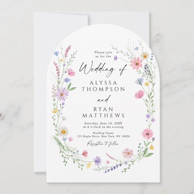 Wildflower Meadow Garden Wreath Wedding Einladung (Vorderseite)