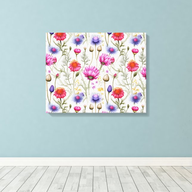 Wildflower Mix Premium Wrapped Canvas Leinwanddruck (Insitu (Holzboden))