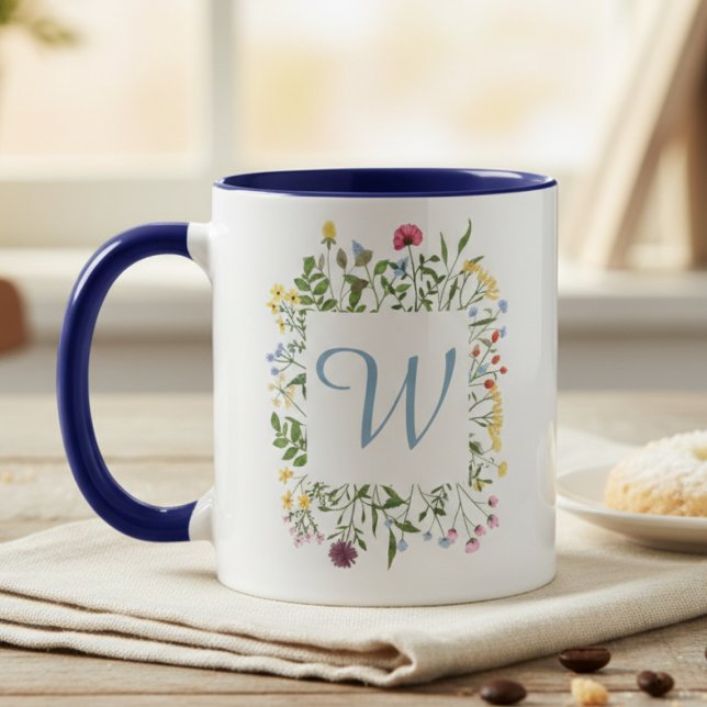Wildflower-Monogramm – Muttertagsgeschenk für sie Tasse (Monogram floral coffee mug)