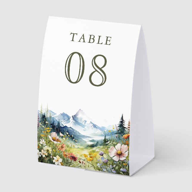 Wildflower Mountain Meadow Wedding Table Number Tischaufsteller (Vorderseite)