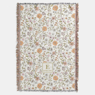 Wildflower-Personalisierte Namens-Monogramm-Wurfde Decke