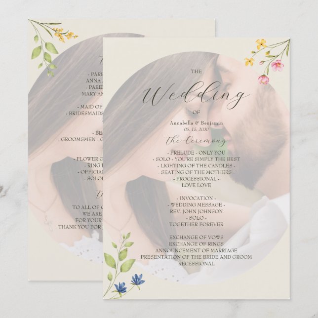 Wildflower Photo Wedding Program Programm (Vorne/Hinten)