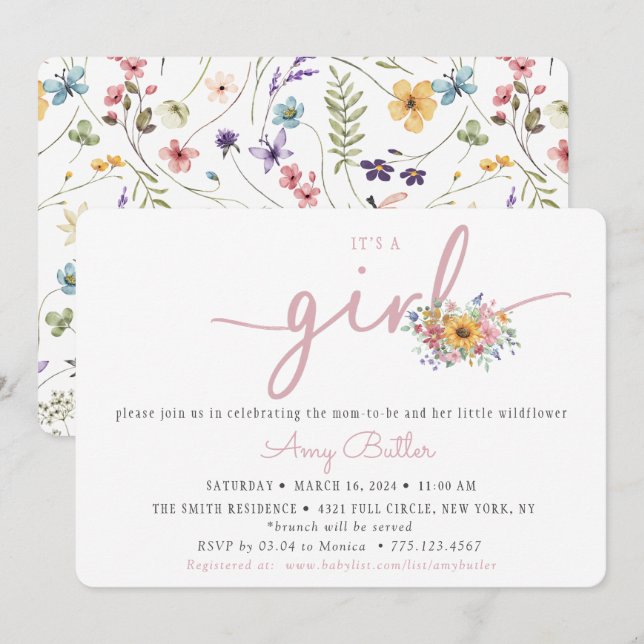 Wildflower Pink Baby Shower Invitation (Devant / Derrière)
