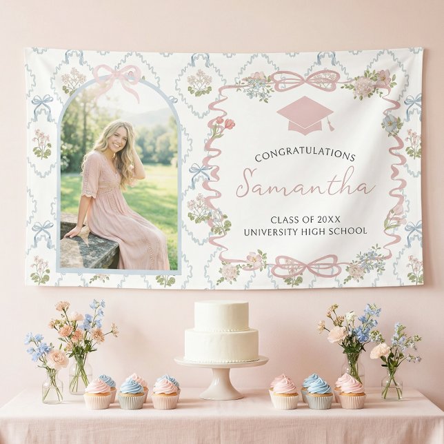 Wildflower Pink Bow Graduation Party  Banner (Von Creator hochgeladen)