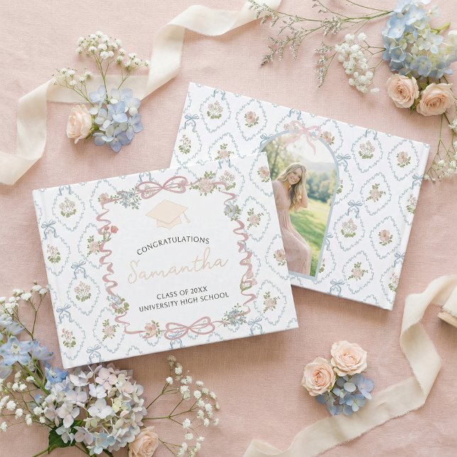 Wildflower Pink Bow Graduation Party  Gästebuch (Von Creator hochgeladen)