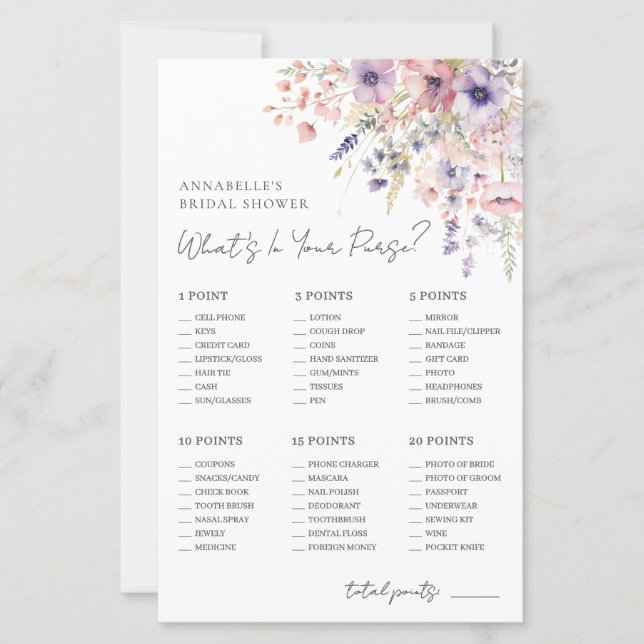 Wildflower Purse Bridal Shower Game (Vorderseite)