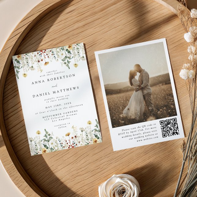 Wildflower QR Code Photo Wedding Invitation Einladung (Von Creator hochgeladen)