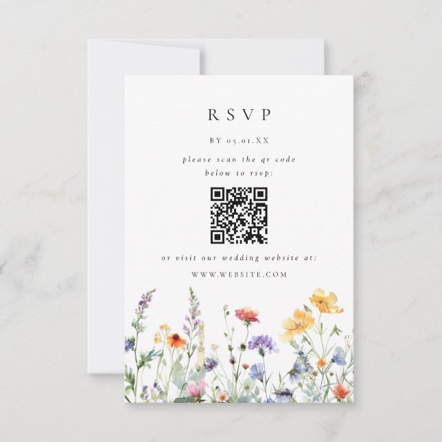 Wildflower QR Code Wedding RSVP Card Karte (Vorderseite)