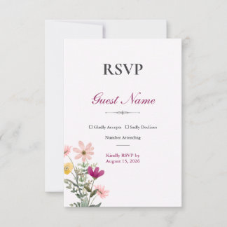 Wildflower Romance RSVP-Karte | Rosa Floral RSVP Karte