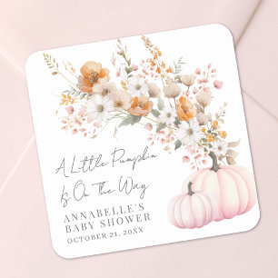 Wildflower Rosa Kürbis-Baby-Party Quadratischer Aufkleber