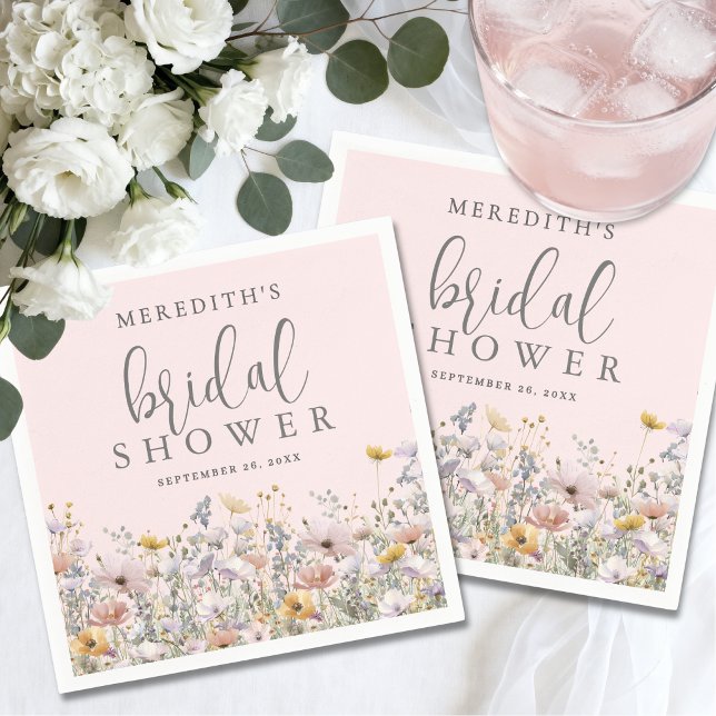 Wildflower-Rosé-Hochzeitsdusche Serviette (Wildflower Blush Pink Bridal Shower Napkins )
