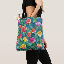 Wildflower rose meadow watercolor patter tasche
