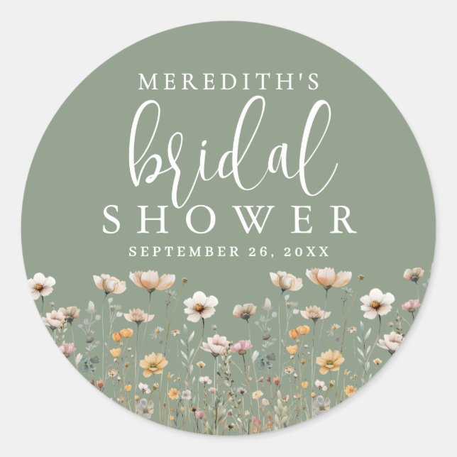 Wildflower Sage Green Bridal Shower Runder Aufkleber (Vorderseite)