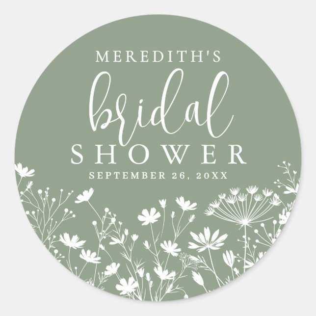 Wildflower Sage Green Bridal Shower Runder Aufkleber (Vorderseite)